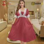 Elegant Lace Contrast Satin Nighty – Soft Comfort Luxury Wear - Image 16