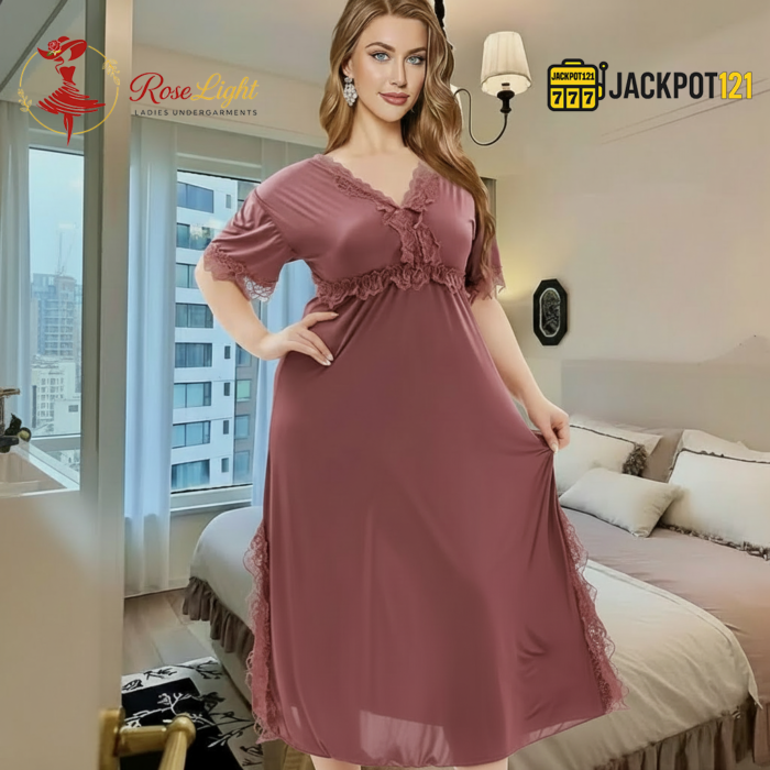 Elegant Lace Detail Satin Nighty – Premium Comfort Wear for Women - Image 16