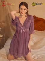 Sexy Lace V-Neck Bow Nightgown – Elegant Soft Lace Sleepwear - Image 20