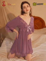Sexy Lace V-Neck Bow Nightgown – Elegant Soft Lace Sleepwear - Image 22
