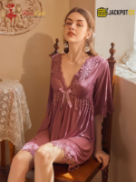 Sexy Lace V-Neck Bow Nightgown – Elegant Soft Lace Sleepwear - Image 23