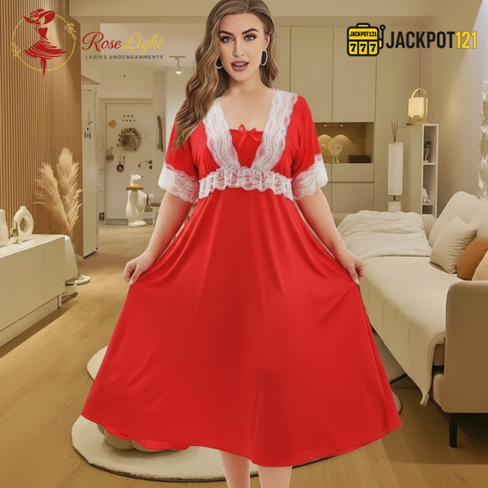 Elegant Lace Contrast Satin Nighty – Soft Comfort Luxury Wear - Image 18