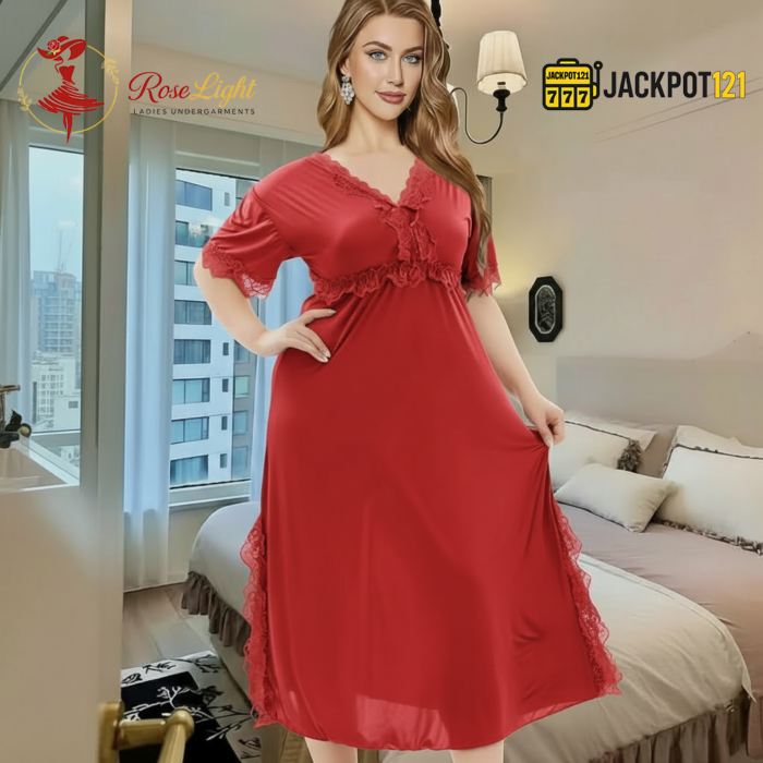 Elegant Lace Detail Satin Nighty – Premium Comfort Wear for Women - Image 18