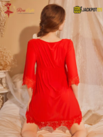 Sexy Lace V-Neck Bow Nightgown – Elegant Soft Lace Sleepwear - Image 26