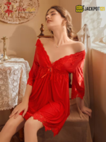 Sexy Lace V-Neck Bow Nightgown – Elegant Soft Lace Sleepwear - Image 27