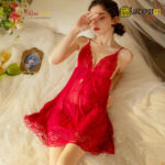 Double Lace Deep V-Neck Backless Nighty – 2 Piece Set - Image 5