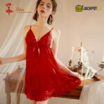 Double Lace Deep V-Neck Backless Nighty – 2 Piece Set - Image 6