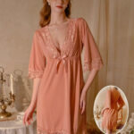 Sexy Lace V-Neck Bow Nightgown – Elegant Soft Lace Sleepwear