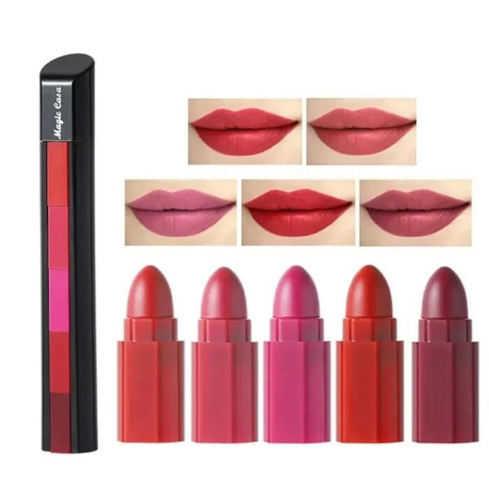5-in-1 Matte Lipstick Set | Waterproof, Long Lasting Red & Nude Shades - Image 2