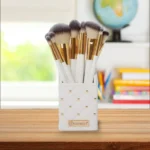 Goddess Glow – White & Gold 12-Piece Brush Kit with Studded Faux Leather Holder
