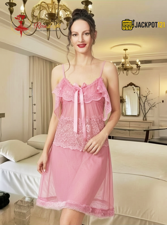 Women’s Sexy Lace Baby Doll Nighty – Pink (Free Size) - Image 3