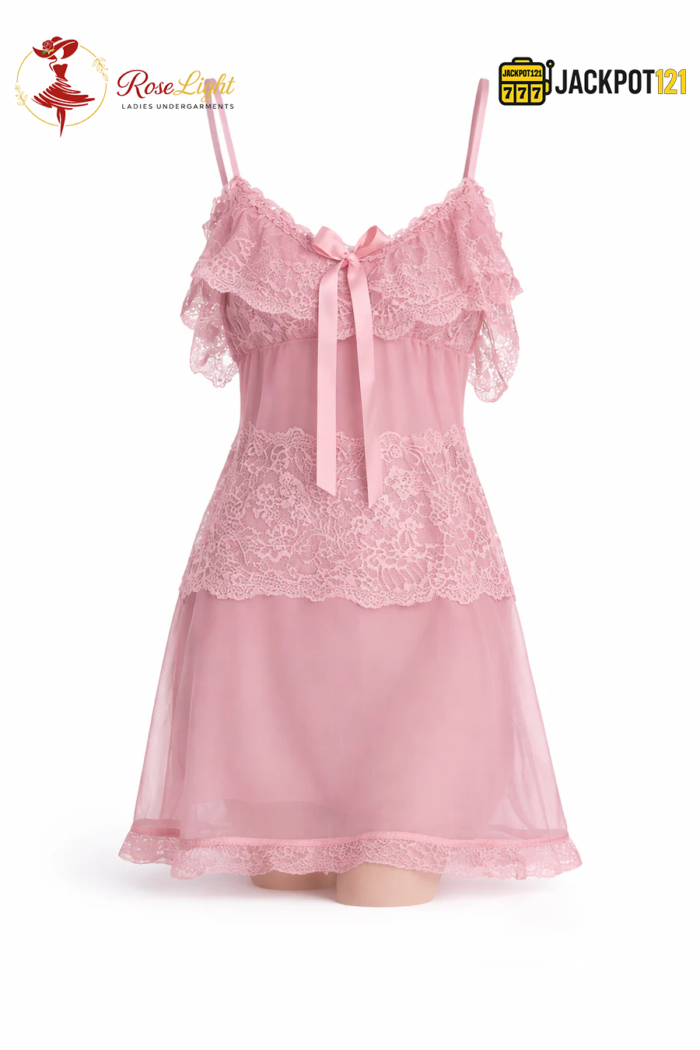 Women’s Sexy Lace Baby Doll Nighty – Pink (Free Size) - Image 9