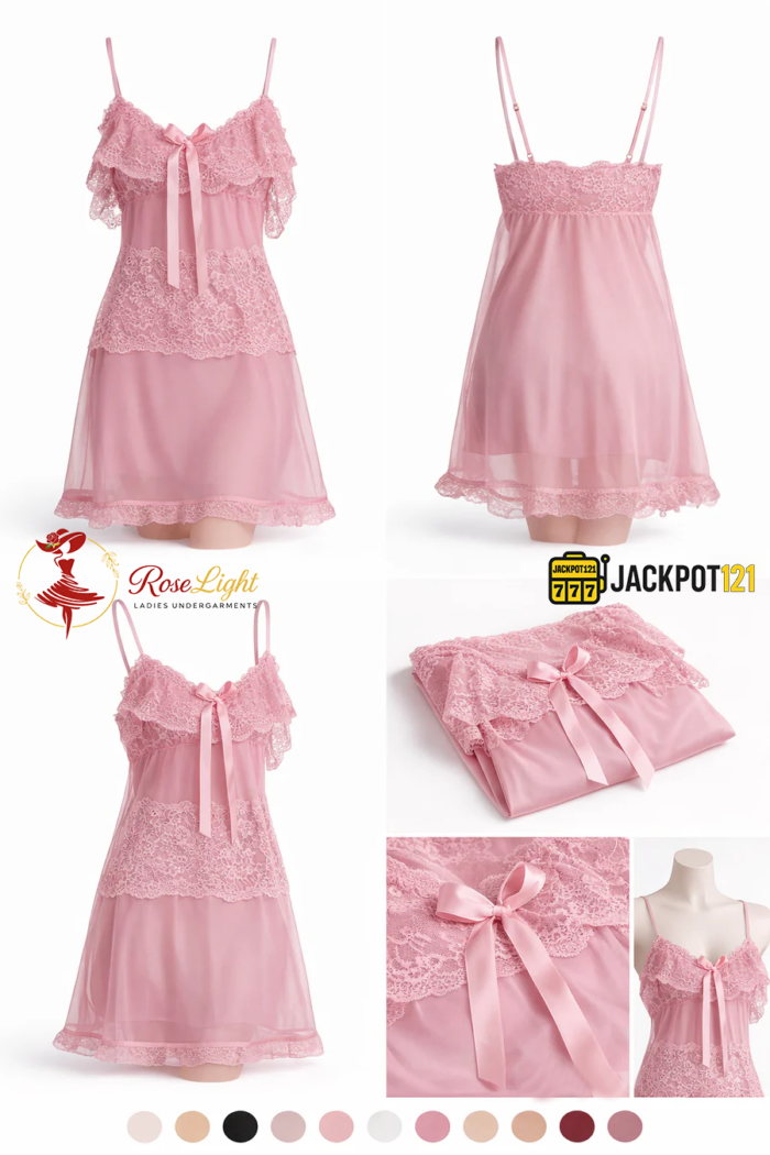 Women’s Sexy Lace Baby Doll Nighty – Pink (Free Size) - Image 10
