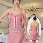 Women’s Sexy Lace Baby Doll Nighty – Pink (Free Size)