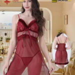 Women’s Sexy Lace Baby Doll Nighty – Wine Red