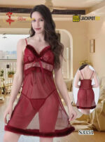Women’s Sexy Lace Baby Doll Nighty – Wine Red