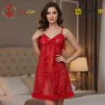 Women’s Sheer Lace Baby Doll Nighty – Red - Image 3