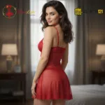 Women’s Sheer Lace Baby Doll Nighty – Red - Image 7