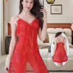 Women’s Sheer Lace Baby Doll Nighty – Red