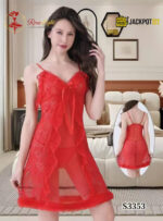 Women’s Sheer Lace Baby Doll Nighty – Red