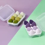 set of multi-colored, mini beauty makeup sponges in a plastic case - Image 4
