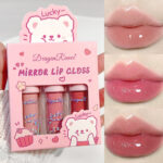 3Pcs Glossy Lip Gloss Moisturizing Dry Resistance Lipstick Woman Sparkling Cartoon Lip Makeup
