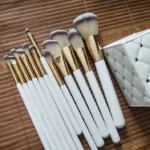 Goddess Glow – White & Gold 12-Piece Brush Kit with Studded Faux Leather Holder - Image 2