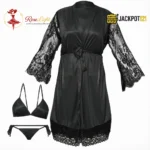 Bridal Maxi Lace Sleeves Satin Kimono Robe – Luxury Bridal Dressing Gown