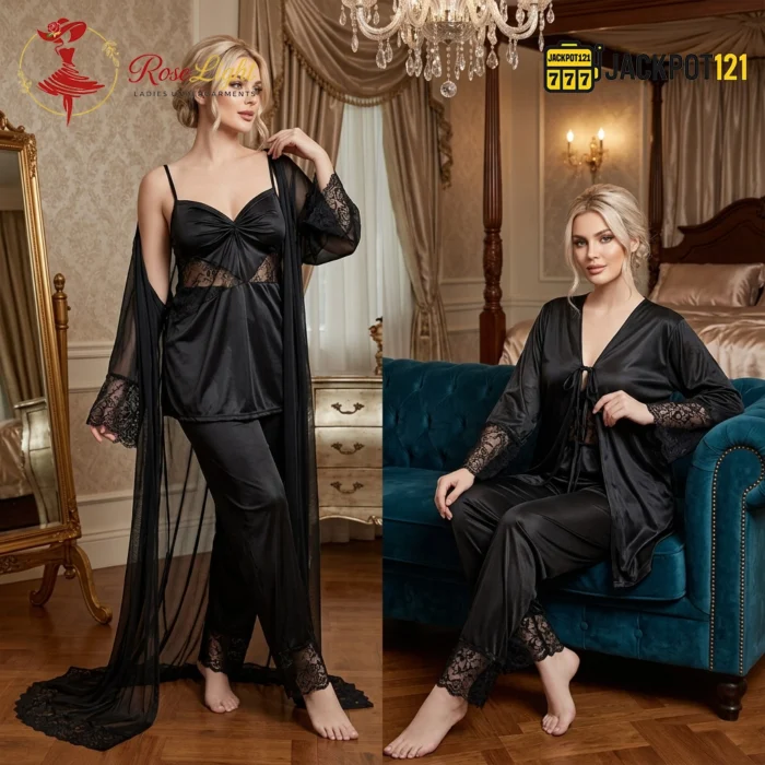 Elegant Nightie Satin Silk Smooth Pajama Set – Luxury Soft Lounge & Sleepwear - Image 10