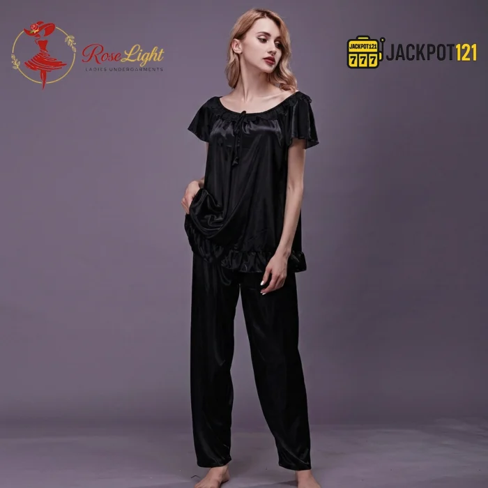 Ladies Stylish Comfy Satin Silk Sleepwear Pajama Set - Image 2