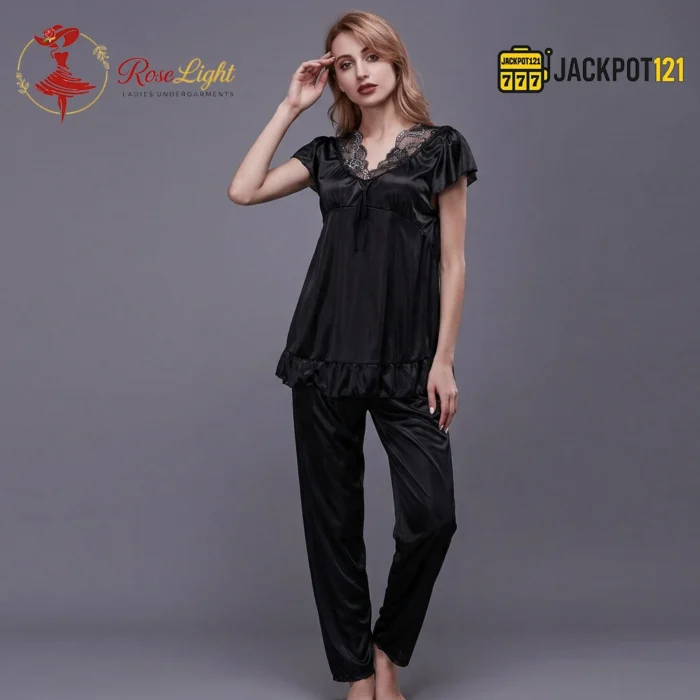 Women's Soft Comfortable Satin Silk Pajama Set - Image 6