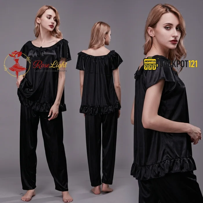 Ladies Stylish Comfy Satin Silk Sleepwear Pajama Set - Image 3