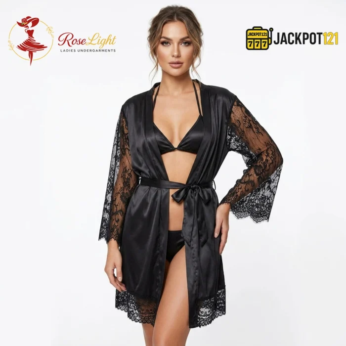 Bridal Maxi Lace Sleeves Satin Kimono Robe – Luxury Bridal Dressing Gown - Image 4
