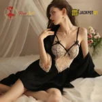Soft Satin Bliss 3-Piece Silk Nightwear Set – Luxury Bridal Robe & Lingerie Collection - Image 4