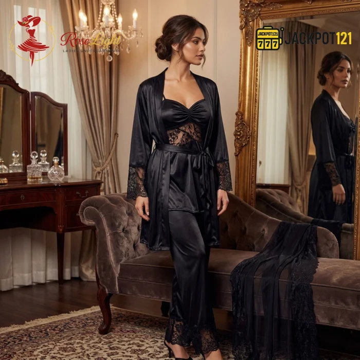 Elegant Nightie Satin Silk Smooth Pajama Set – Luxury Soft Lounge & Sleepwear - Image 14