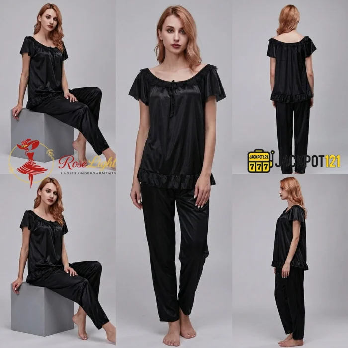 Ladies Stylish Comfy Satin Silk Sleepwear Pajama Set - Image 5