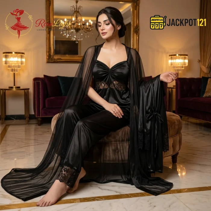 Elegant Nightie Satin Silk Smooth Pajama Set – Luxury Soft Lounge & Sleepwear - Image 15