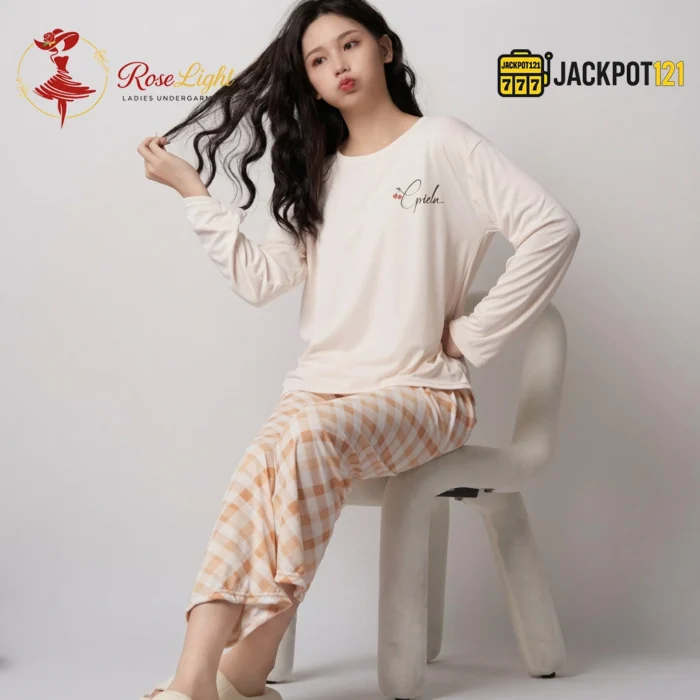 Check Printed Comfort Soft Cotton Night Set – Full Sleeve Pajama Suit - Image 3