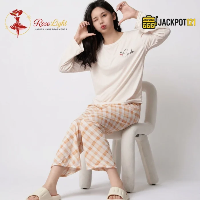Check Printed Comfort Soft Cotton Night Set – Full Sleeve Pajama Suit - Image 4