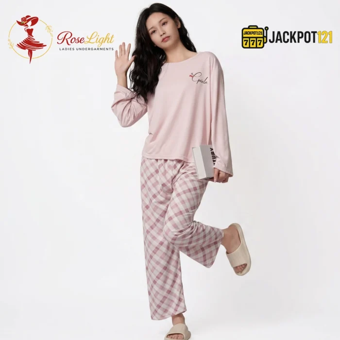 Check Printed Comfort Soft Cotton Night Set – Full Sleeve Pajama Suit - Image 5