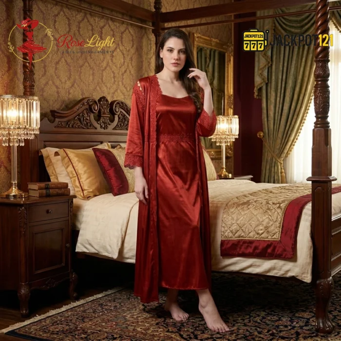 Ladies Satin Silk Beautiful Comfy 2-Pcs Nightwear Lingerie - Image 8