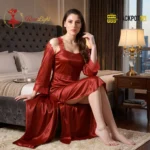Ladies Satin Silk Beautiful Comfy 2-Pcs Nightwear Lingerie - Image 10