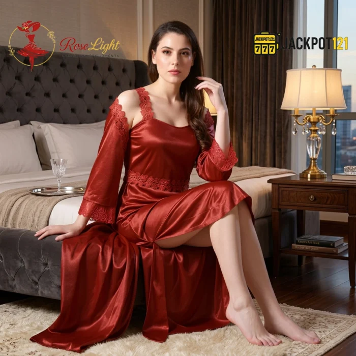 Ladies Satin Silk Beautiful Comfy 2-Pcs Nightwear Lingerie - Image 10