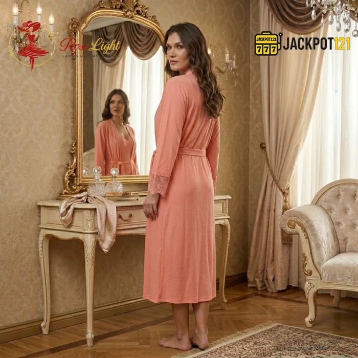 Elegant Lace Trim Long Robe Nightwear Set - Image 9