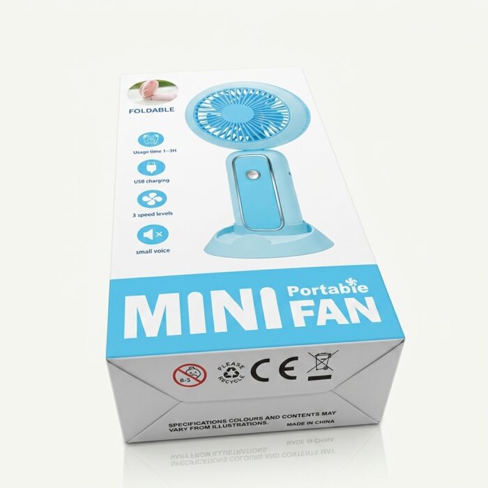 JL-8832 Rechargeable Portable Mini Fan with LED Light – Type-C USB, 3 Speed Quiet Cooling Fan - Image 5