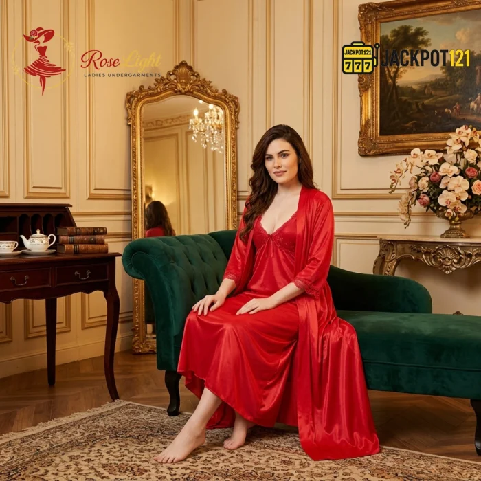 Ladies Beautiful 2-Pcs Satin Silk Nightwear Satin Silk Lingerie - Image 3