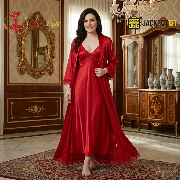Ladies Beautiful 2-Pcs Satin Silk Nightwear Satin Silk Lingerie - Image 5