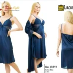 Ladies Floral Design Satin Silk 2-Pcs Long Nightwear Lingerie – Elegant Robe Set
