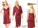 Ladies Floral Design Satin Silk 2-Pcs Long Nightwear Lingerie – Elegant Robe Set - Image 2