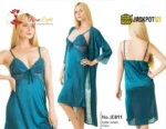 Ladies Floral Design Satin Silk 2-Pcs Long Nightwear Lingerie – Elegant Robe Set - Image 3